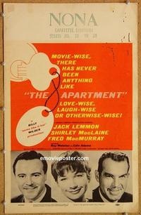 h096 APARTMENT window card movie poster '60 Billy Wilder, Lemmon, MacLaine