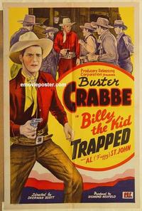 k119 BILLY THE KID TRAPPED one-sheet movie poster '42 Buster Crabbe