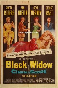 k127 BLACK WIDOW one-sheet movie poster '54 Ginger Rogers, Gene Tierney