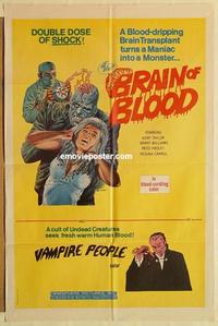 k155 BRAIN OF BLOOD/BLOOD DRINKERS one-sheet movie poster '71 horror!