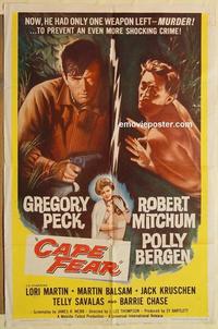 k184 CAPE FEAR one-sheet movie poster '62 Gregory Peck, Robert Mitchum