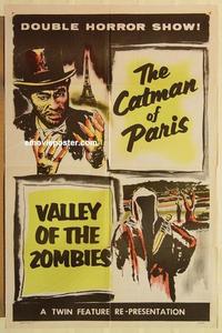 k194 CATMAN OF PARIS/VALLEY OF THE ZOMBIES one-sheet movie poster '56 horror