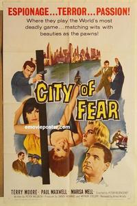 k210 CITY OF FEAR one-sheet movie poster '65 Terry Moore, spies!