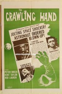 k239 CRAWLING HAND military one-sheet movie poster '63 wacky horror sci-fi!