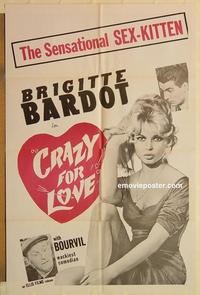 k240 CRAZY FOR LOVE one-sheet movie poster '52 Brigitte Bardot