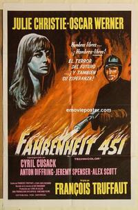 k336 FAHRENHEIT 451 Spanish/US one-sheet movie poster '67 Truffaut, Christie
