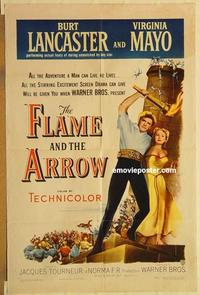 k358 FLAME & THE ARROW one-sheet movie poster '50 Burt Lancaster, Mayo