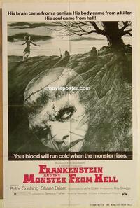 k369 FRANKENSTEIN & THE MONSTER FROM HELL one-sheet movie poster '74 Hammer