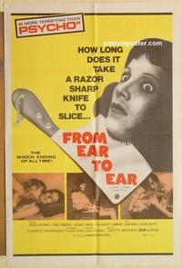 k381 FROM EAR TO EAR one-sheet movie poster '69 Soulanes, French horror!