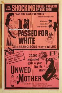k495 I PASSED FOR WHITE/UNWED MOTHER one-sheet movie poster '65 exploit!