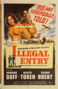 k504 ILLEGAL ENTRY one-sheet movie poster '49 Howard Duff, Marta Toren