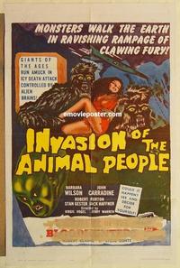 k524 INVASION OF ANIMAL PEOPLE/TERROR OF BLOODHUNTERS one-sheet movie poster '62