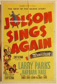 k544 JOLSON SINGS AGAIN one-sheet movie poster '49 Larry Parks, biography!