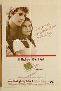 k621 LOVE STORY int'l one-sheet movie poster '70 Ali MacGraw, Ryan O'Neal