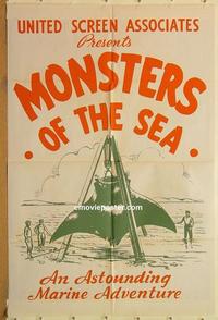 k689 MONSTERS OF THE SEA one-sheet movie poster '30s cool giant stingray!