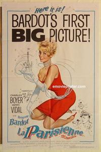 k577 LA PARISIENNE one-sheet movie poster '58 sexy Brigitte Bardot!