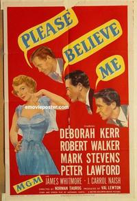 k775 PLEASE BELIEVE ME one-sheet movie poster '50 Deborah Kerr, Walker