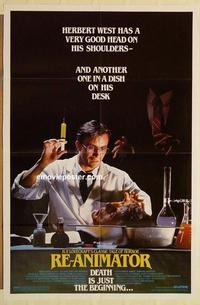 k815 RE-ANIMATOR 'photo' style one-sheet movie poster '85 wild mad scientist!