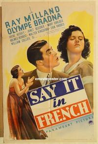 k864 SAY IT IN FRENCH one-sheet movie poster '38 Ray Milland, Olympe Bradna