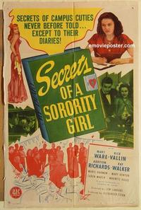 k876 SECRETS OF A SORORITY GIRL one-sheet movie poster '46 Mary Ware