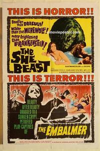 k858 SATAN'S SISTER/EMBALMER one-sheet movie poster '66 She Beast, horror!