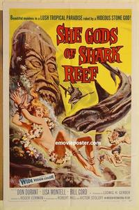 k886 SHE GODS OF SHARK REEF one-sheet movie poster '58 Roger Corman, AIP