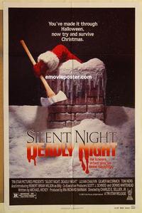 k898 SILENT NIGHT DEADLY NIGHT one-sheet movie poster '84 Santa + axe!