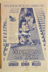 k951 STRANGERS ON A TRAIN one-sheet movie poster R57 Hitchcock, Granger