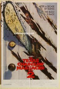 m002 TEXAS CHAINSAW MASSACRE 2 door style 1sh '86 Tobe Hooper horror sequel, cool Huston art!