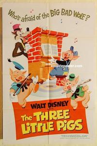 m016 THREE LITTLE PIGS one-sheet movie poster R68 Walt Disney animation!