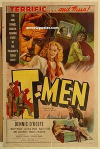 m029 T-MEN one-sheet movie poster '47 Dennis O'Keefe, Wallace Ford, noir!
