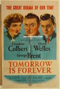 m037 TOMORROW IS FOREVER one-sheet movie poster '45 Orson Welles, Colbert