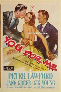 m150 YOU FOR ME one-sheet movie poster '52 Peter Lawford, Jane Greer