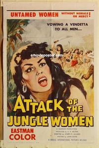 n065 ATTACK OF THE JUNGLE WOMEN one-sheet movie poster '59 sexy & untamed!
