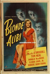 n105 BLONDE ALIBI one-sheet movie poster '46 Tom Neal,O'Driscoll