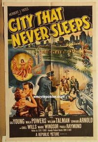 n182 CITY THAT NEVER SLEEPS one-sheet movie poster '53 Windsor, New York!
