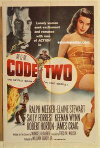 n188 CODE TWO one-sheet movie poster '53 Ralph Meeker, sexy Elaine Stewart!