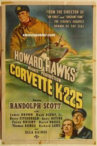 n206 CORVETTE K-225 style D one-sheet movie poster '43 Randolph Scott