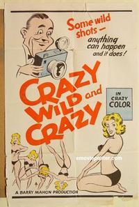 n216 CRAZY WILD & CRAZY one-sheet movie poster '65 Barry Mahon, wild shots!