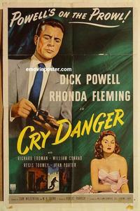 n220 CRY DANGER one-sheet movie poster '51 Dick Powell, film noir!