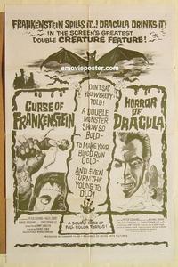 n223 CURSE OF FRANKENSTEIN/HORROR OF DRACULA one-sheet movie poster '63