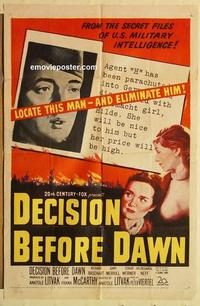 n241 DECISION BEFORE DAWN one-sheet movie poster '51 Richard Basehart