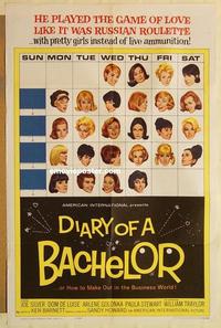 n254 DIARY OF A BACHELOR one-sheet movie poster '64 Silver, Dom De Luise