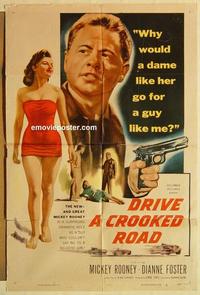n291 DRIVE A CROOKED ROAD one-sheet movie poster '54 Mickey Rooney, Foster