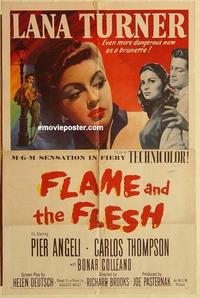 n369 FLAME & THE FLESH one-sheet movie poster '54 Lana Turner, Pier Angeli
