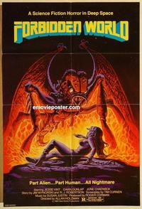 n386 FORBIDDEN WORLD one-sheet movie poster '82 monster attacks sexy girl!