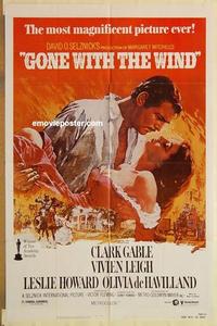 n446 GONE WITH THE WIND one-sheet movie poster R80 Clark Gable, Leigh