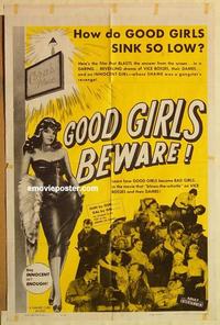 n448 GOOD GIRLS BEWARE one-sheet movie poster '60 bad girls sink so low!