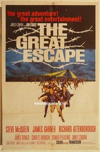 n457 GREAT ESCAPE one-sheet movie poster '63 Steve McQueen, Bronson