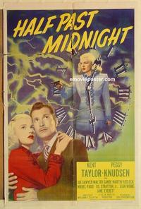 n470 HALF PAST MIDNIGHT one-sheet movie poster '48 Kent Taylor, film noir!